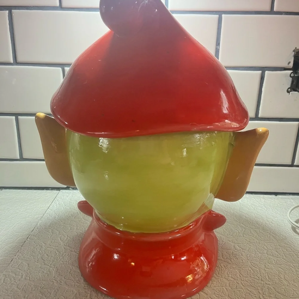Vintage Orange/red Lime Elf Pixie Fairy Cookie Jar 1960’s Holland Mold Ceramic